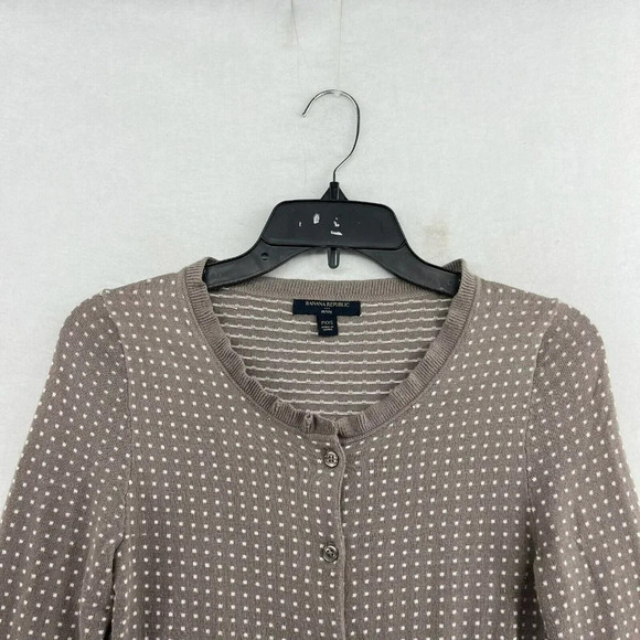 Banana Republic Cardigan Womens  PXXS Brown Knitted Polka Dot Button-Up Pockets - Picture 6 of 12